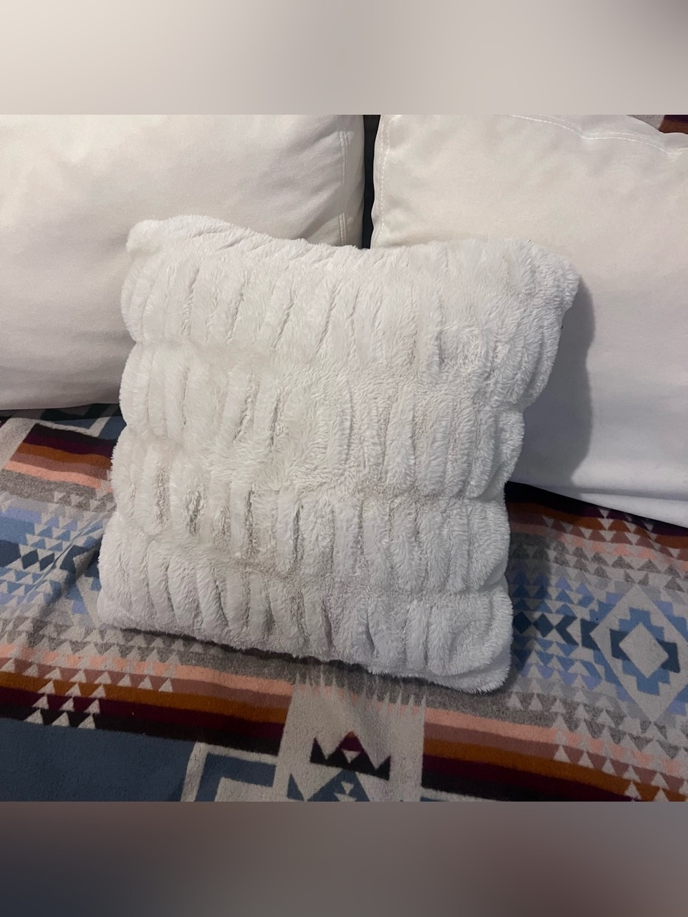 Lola square white Ramiette Cream Faux Fur Throw Pillow